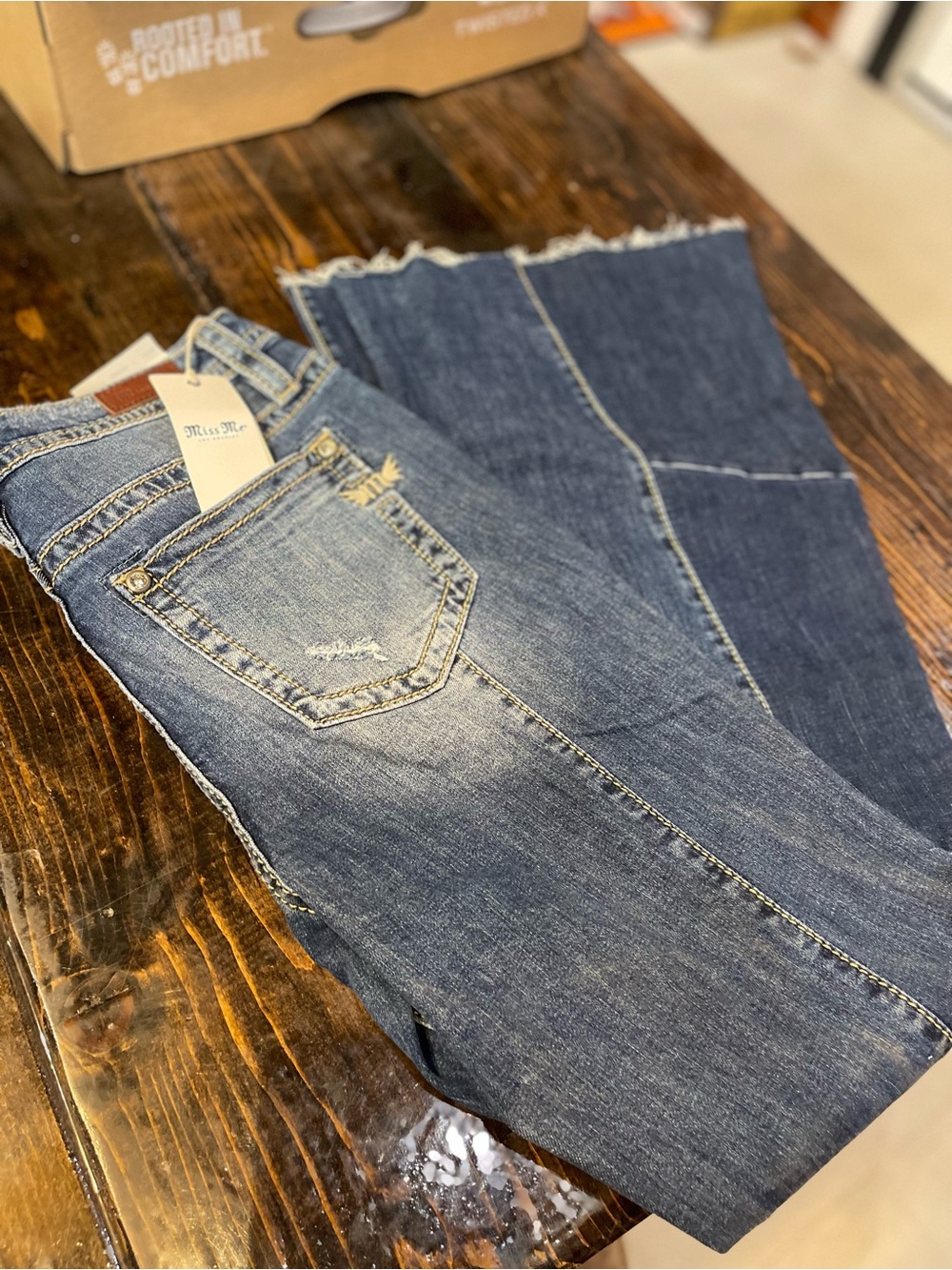 Miss Me Women's Wide Leg Flared Jeans - Medium Blue Denim